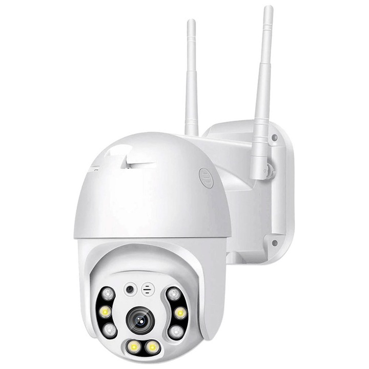 EVKVO, Интелигентна камера за наблюдение, Full HD, Нощно виждане, Детекция на движение, Бяла