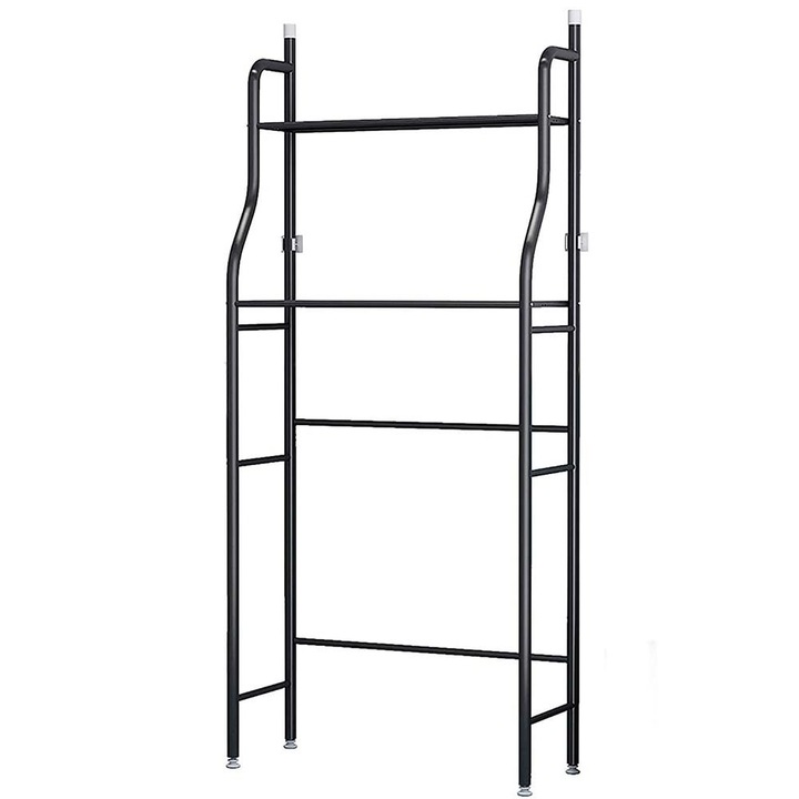 Raft depozitare cu trei rafturi peste toaleta, 158 x 55 x 26 cm, Asos Home, negru