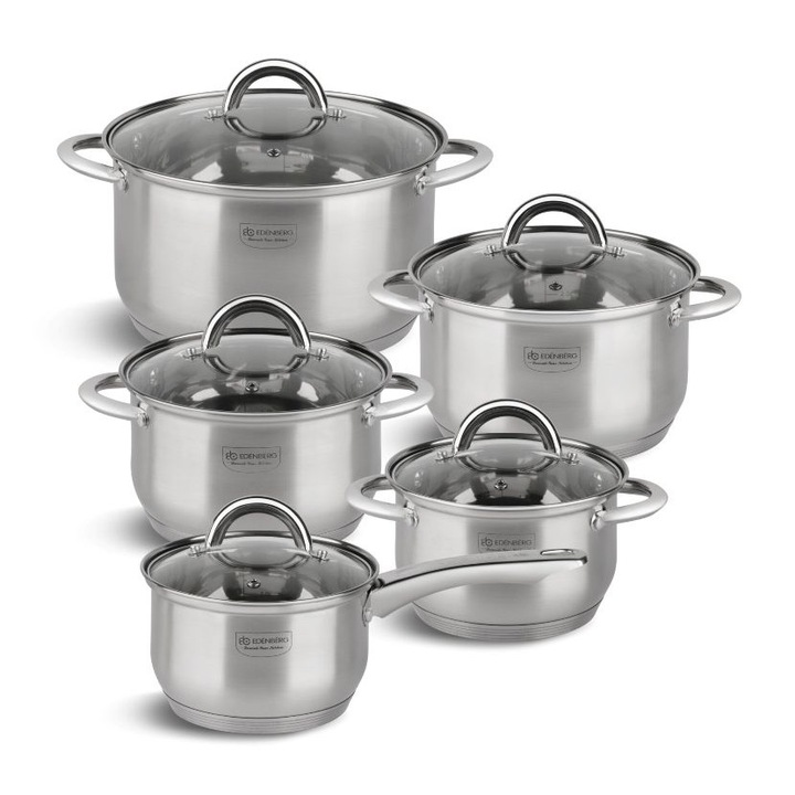 Set de vase de gatit din otel inoxidabil 18/10 10 buc, EB-4005