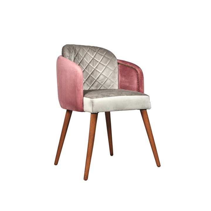 Scaun, Piele intoarsa, 87x50cm, ArgintiuRoz