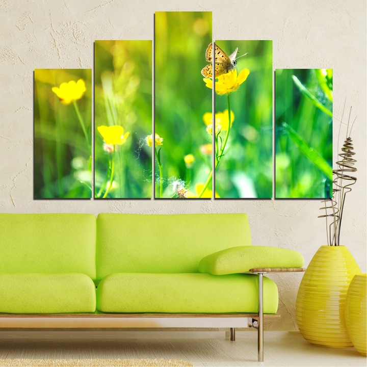 Декоративни панели Vivid Home от 5 части, Цветя, PVC, 110 x 65 см, 5-та Форма №0007