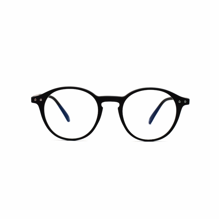 Защитни очила за компютър Muunel®, Antireflex, Essilor®, Luca UVAllBlue™, Блокиране на синя светлина, За игри/компютър/телевизор, Мъжки, Кръгли, Черна рамка, Диоптър +1.00