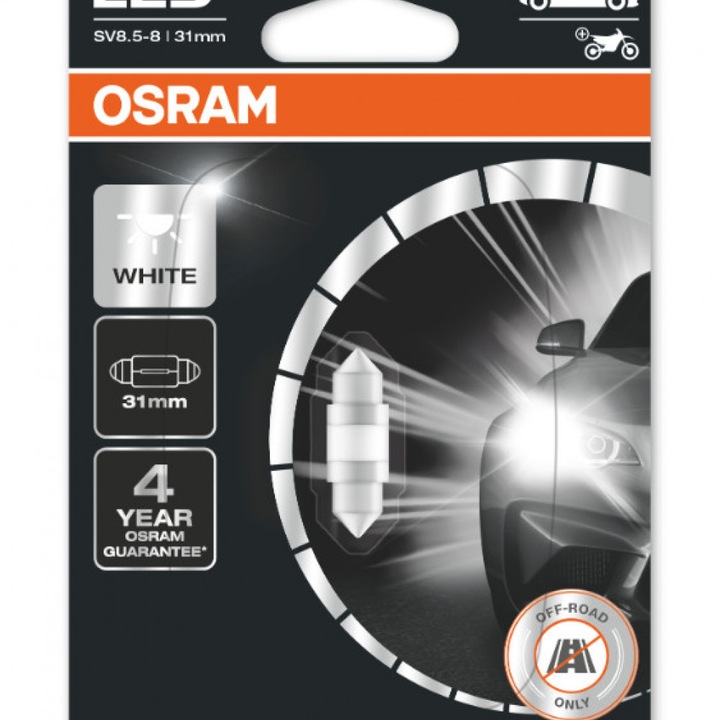 Bec Tubular Led 31mm C5W SV8.5-8 12 volti 1 Watt 6000k Osram 6438DWP-01B