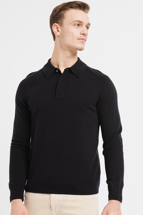 Banana Republic, Pulover de casmir cu guler polo, Negru, S
