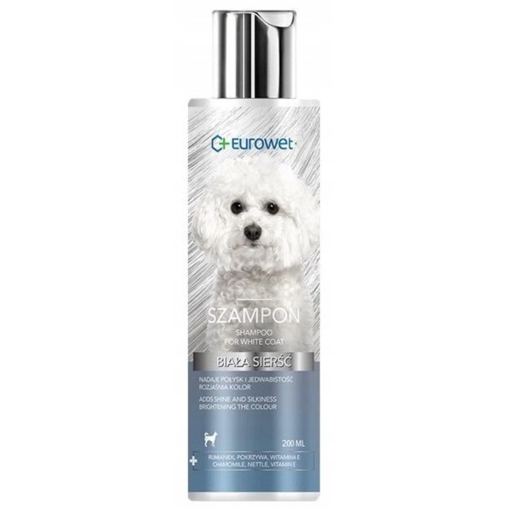 Sampon Eurowet, Pentru par alb, Caini, Musetel/Vitamina E, 200 ml