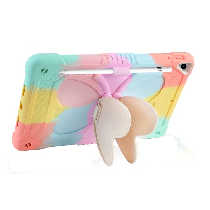 Калъф, съвместим с iPad 10.2" поколение 9/8/7, 2021/2020/2019, с държач за писалка, удароустойчив, здрав, с държач в стил пеперуда, за деца