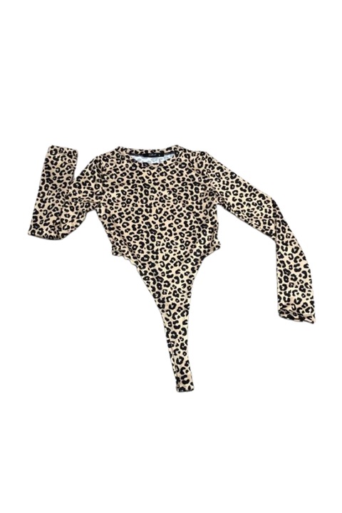 Bluza-body, model scurt, animal print, crem