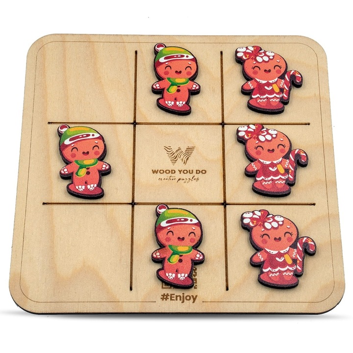 Joc X si 0 WOOD YOU DO, Din lemn, Fursecuri din turta dulce, TIc tac toe, Multicolor