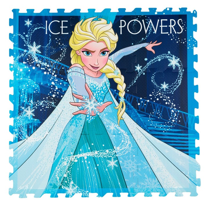 Covor puzzle de parchet model Frozen cu printesa Elsa, 9 piese, ATS, 31.5 x 31.5 cm