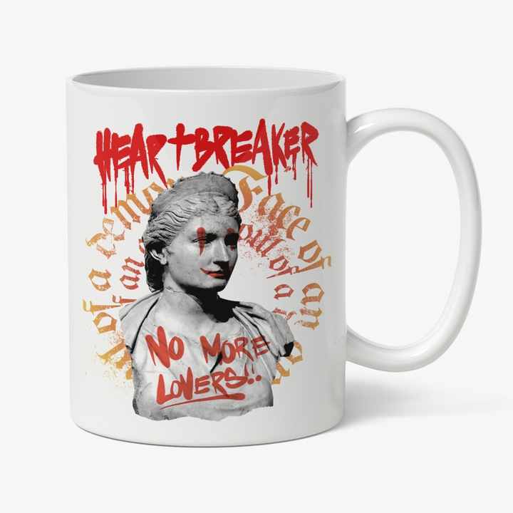 Cana Heartbreaker/Inima Franta Graffiti Statue, Ceramica, 330 ml, Rosu, Galben, Gri, Negru