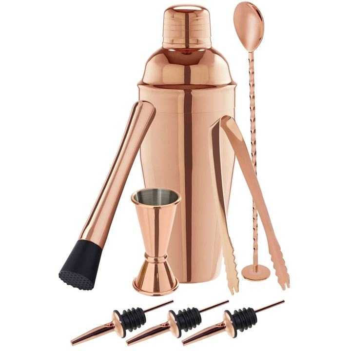 Комплект за барман 8 части в подаръчна кутия, вид мед, 1л