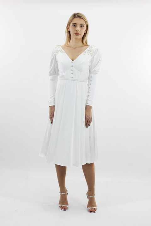 Бяла копринена миди рокля IARA