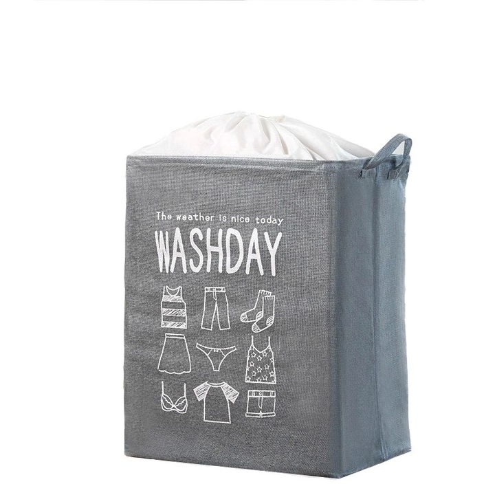 Кошница за съхранение, Flippy, Open, 72 L, Текстил, 30x40x60 см, Сива, С щампа