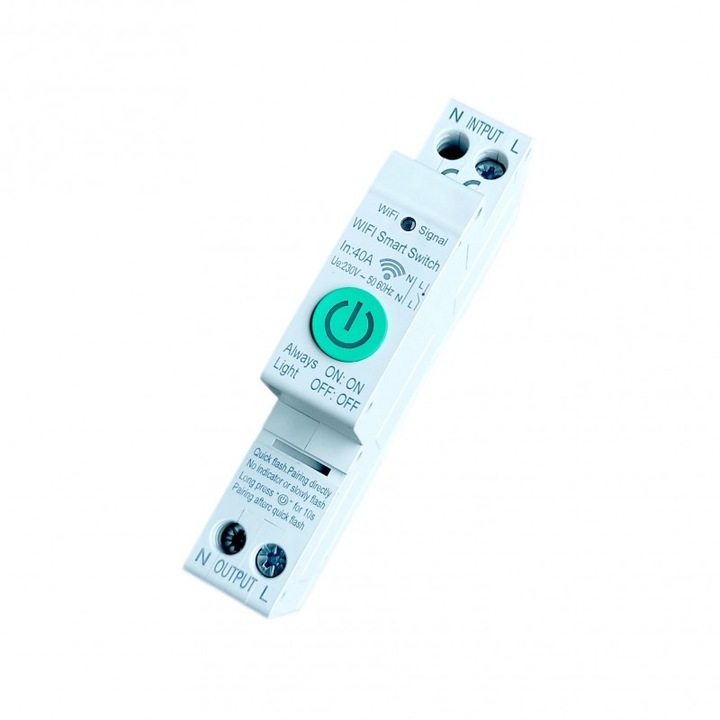 Siguranta Automata Inteligenta Techstar® WiFi, Tuya/Smartlife, 1 Poli, 1P+N, Monofazata, 40A, Compatibila Google Home si Alexa