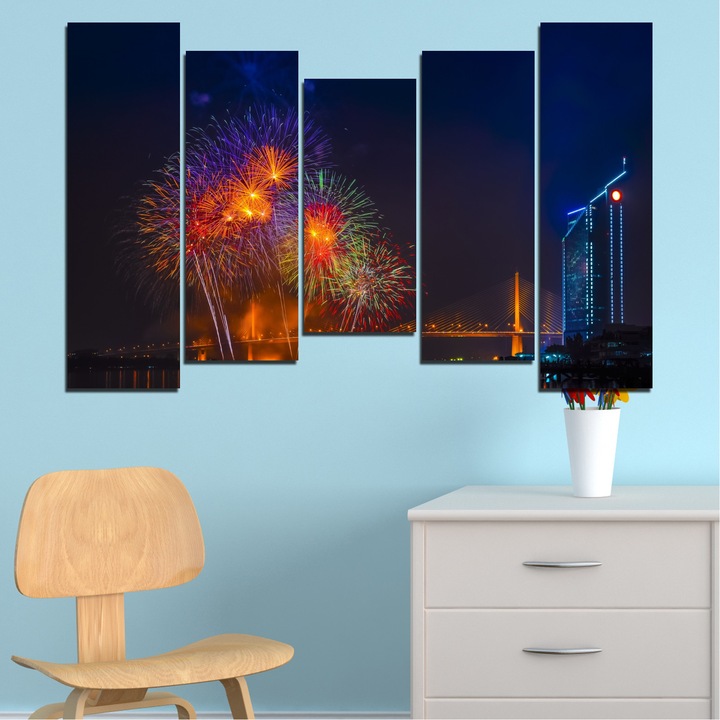 Декоративни панели Vivid Home от 5 части, Град, PVC, 160 x 100 см, 4-та Форма №0013