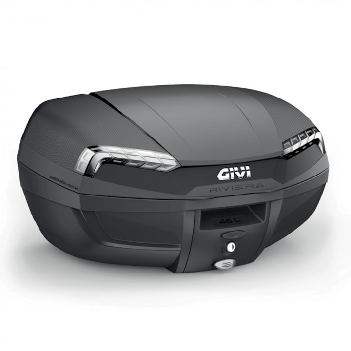 Geanta moto topcase Givi E46NT Monolock Riviera 46 litri, stopuri albe