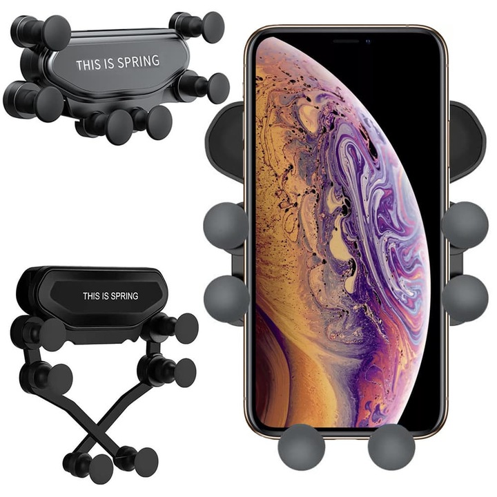 Mercaton Premium autós telefontartó, markolattal a szellőzőrácsban, bármilyen irányba állítható, minden telefonnal kompatibilis, 360 fokban forgatható és ütésálló