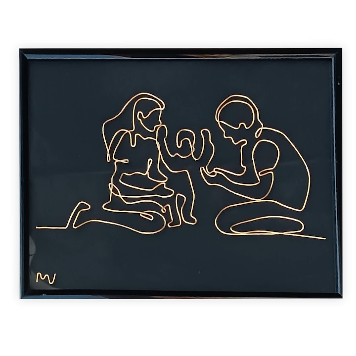 Tablou placat cu aur, mama, tata si copil, 21x30 cm