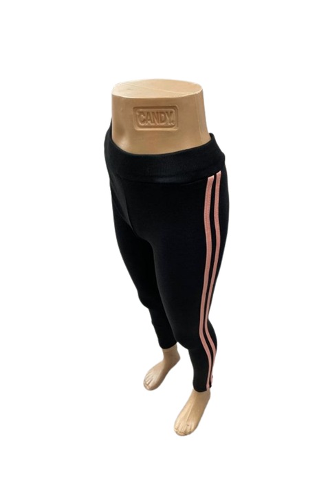 Colanti bumbac vatuit, negru, model cu dungi corai