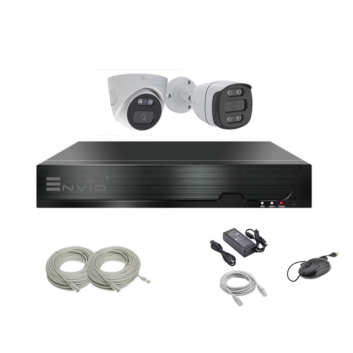 Kit/sistem supraveghere video complet ENVIO IP POE Full Color PESS-KIT3CH2BFP60H400W1DFM70H400WMH