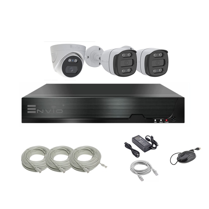 Komplett videó megfigyelő készlet/rendszer ENVIO IP POE Full Color PESS-KIT3CH2BFP60H400W1DFM70H400WMH