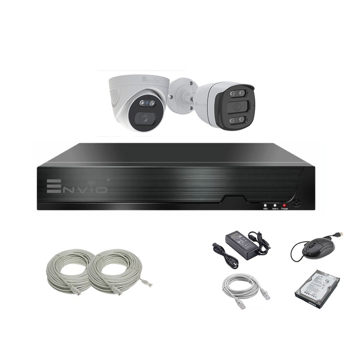 Komplett videó megfigyelő készlet/rendszer, ENVIO IP POE Full Color PESS-KIT2CH1BFP60H400W1DFM70H400WMHDD