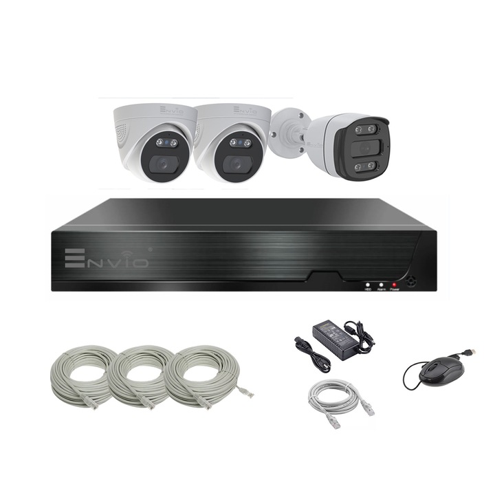 Пълен комплект/система за видеонаблюдение ENVIO IP POE Пълен цвят PESS-KIT3CH2DFM70H400WM1BFP60H400