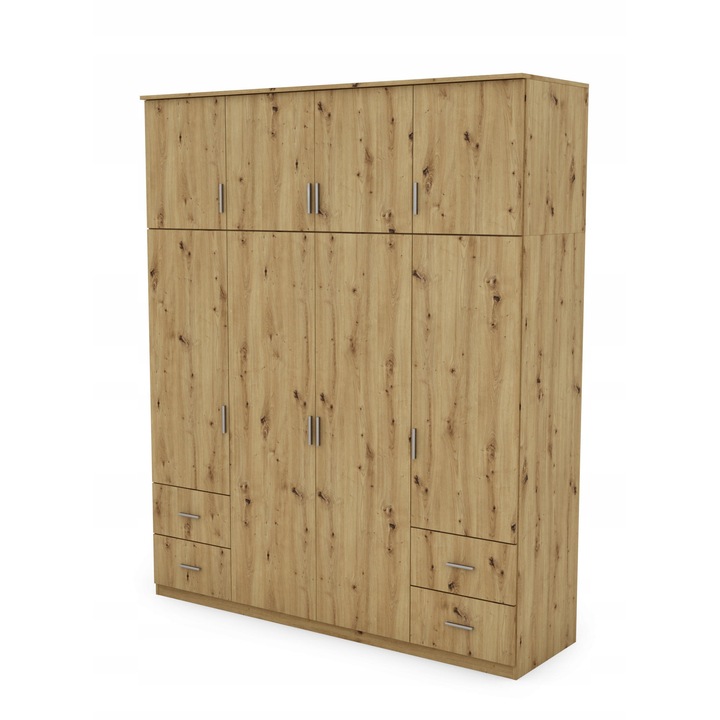 Dulap, Meblast, Premium lucrate manual, 200 cm x 242 cm x 60 cm, Sifonier, PAL 18 mm, HDF de 3 mm, PVC 0.8 mm, MDF, Stejar Artisan