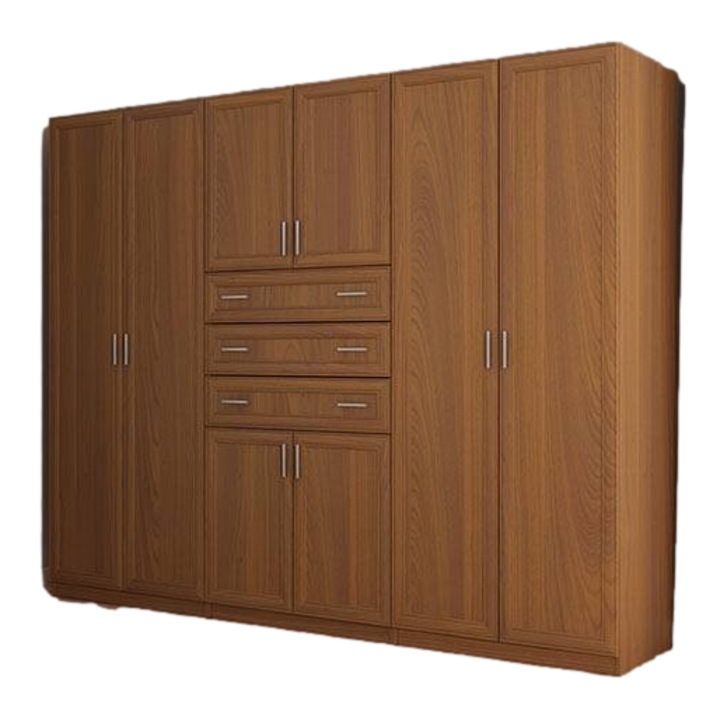 Dulap, Meblast, Premium lucrate manual, 270 cm x 210 cm x 57 cm, Sifonier, PAL 18 mm, HDF de 3 mm, PVC 0.8 mm, MDF, Numar de usi 8, Numar de sertare 3, Cirese Porto