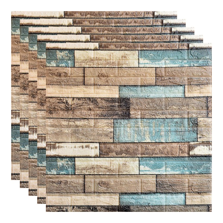 Set 5x Tapet 3D, autoadeziv/autocolant, spuma moale, design retro, pentru interior, usor de curatat, rezistent la apa, dimensiuni 70 cm x 70 cm x 0,3 cm, multicolor, Selling Depot