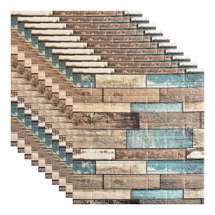 Set 10x Tapet 3D, autoadeziv/autocolant, spuma moale, design retro, pentru interior, usor de curatat, rezistent la apa, dimensiuni 70 cm x 70 cm x 0,3 cm, multicolor, Selling Depot