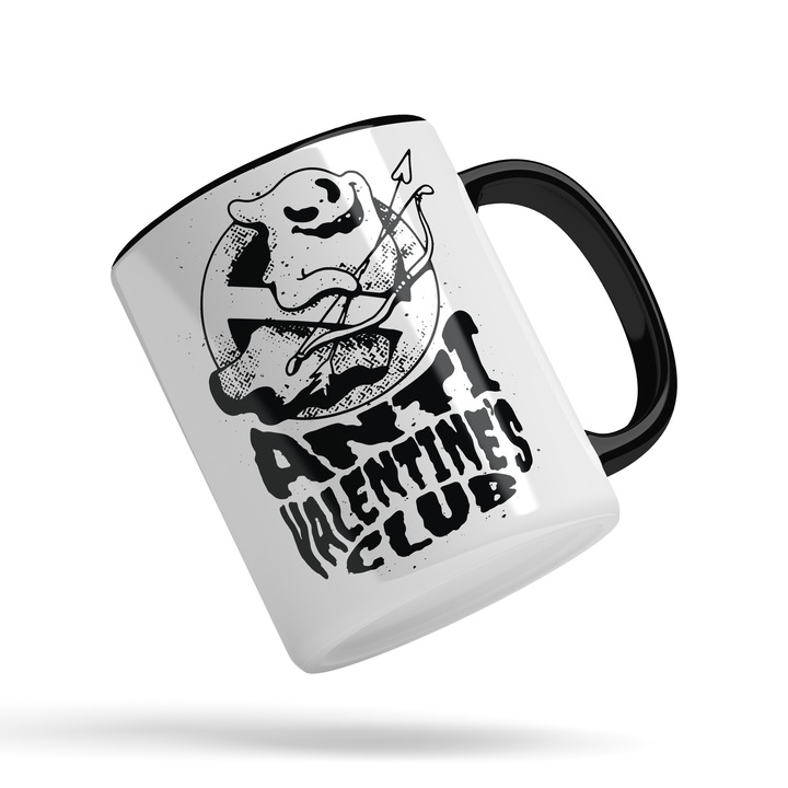 Cana Fantoma Anti Valentine's Club, Ceramica, 330 ml, Alb, Negru