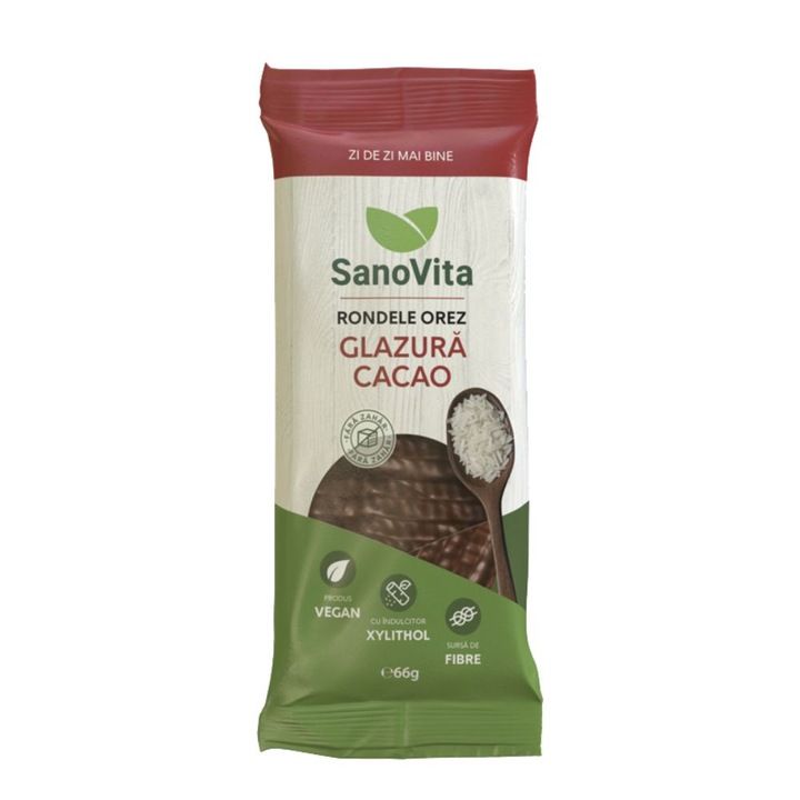 Sano Vita Rizsgyűrűk cukormentes kakaós mázzal, mennyiség 66 g