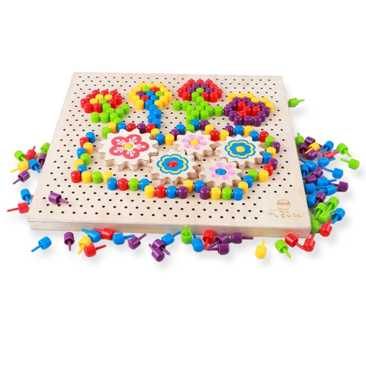 Joc educativ si creativ, Onore, multicolor, lemn, 30 x 30 cm, mozaic pixel