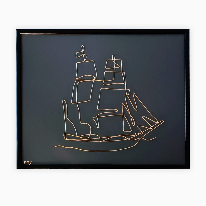 Tablou placat cu aur, vaporul Bricul Mircea, 24x30 cm