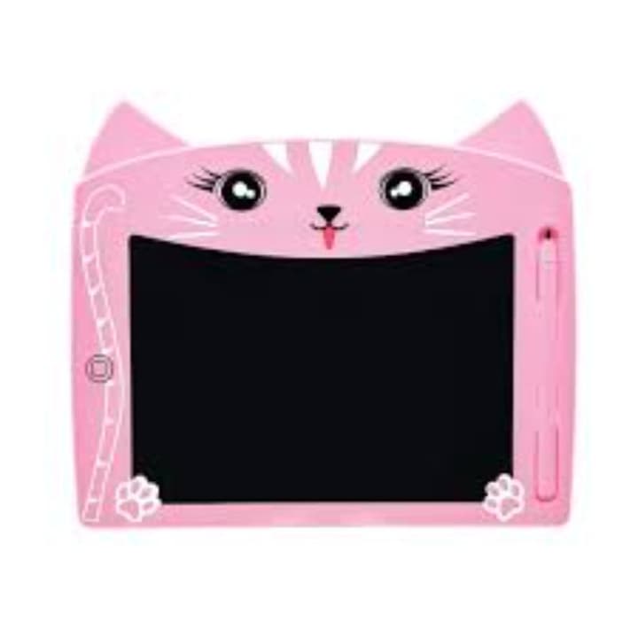 Tableta digitala LCD Writing, pentru scris si desenat, model pisicuta, 23 cm, roz, 3 ani
