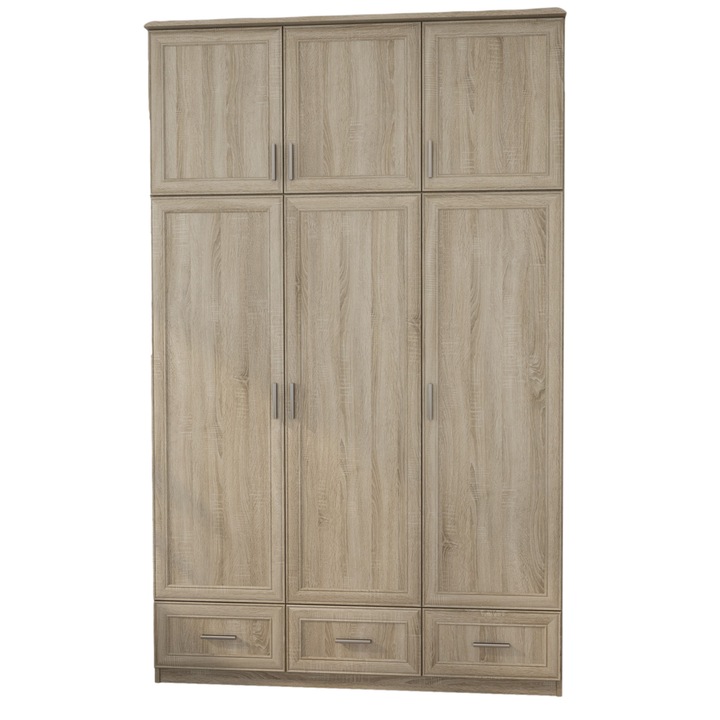 Dulap, Meblast, Premium lucrate manual, 150 cm x 242 cm x 60 cm, Sifonier, PAL 18 mm, HDF de 3 mm, PVC 0.8 mm, MDF, Numar de usi 6, Sonoma Bright