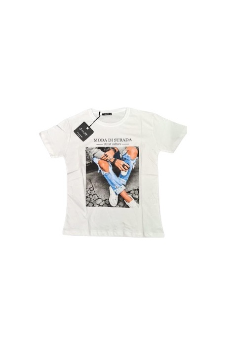 Tricou bumbac, alb, model Moda