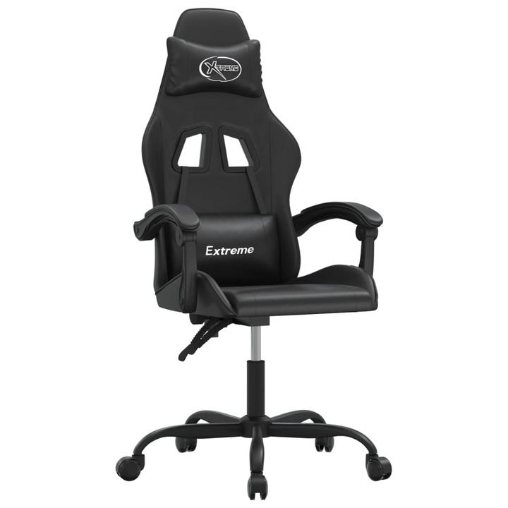 Scaun de gaming pivotant vidaXL, negru, piele ecologica, 57,5 x 59,5 x (121-131) cm