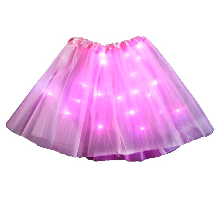 Светещ LED костюм с пола Amzo, За момичета, Ластик на талията, Подарък за парти, 30 см, PRINCESS Pink
