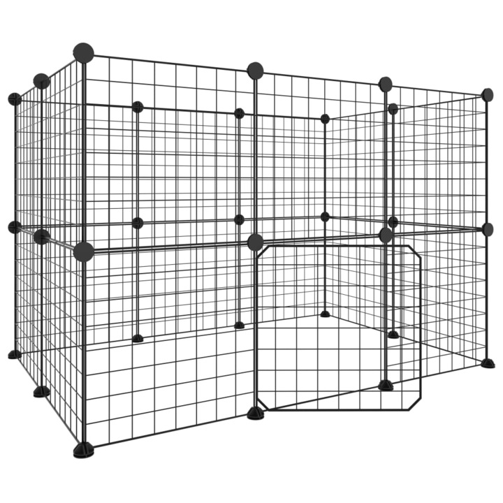 Cusca animale de companie cu usa vidaXL, 20 panouri, 35x35 cm, otel, 4.22 kg, negru