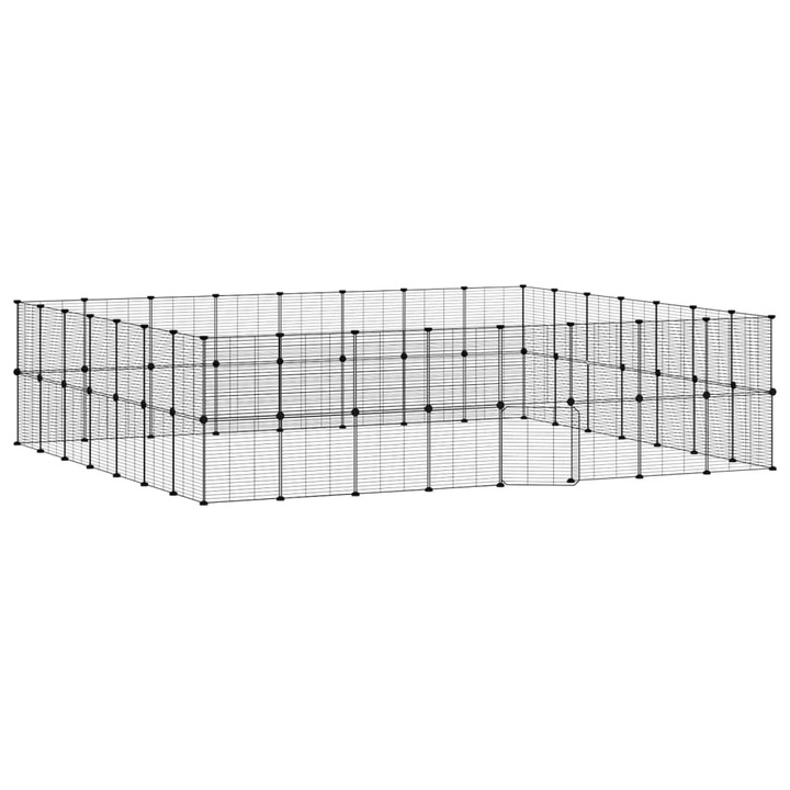 Cusca animale de companie cu usa vidaXL, 60 panouri, negru, 35x35 cm, otel, 5.28 kg