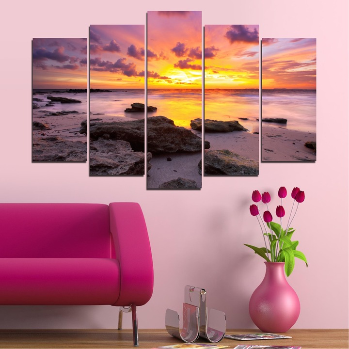 Декоративни панели Vivid Home от 5 части, Море, PVC, 110x65 см, Стандартна форма №0059