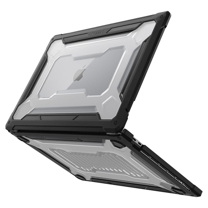 Husa de protectie pentru MacBook Pro, 14", 2021/2022/2023, Rugged Armor, Spigen, Negru-Transparent