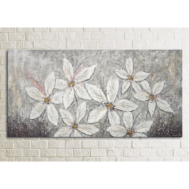 Tablou pictat manual Flori "Fantezie cu flori" 160x80cm