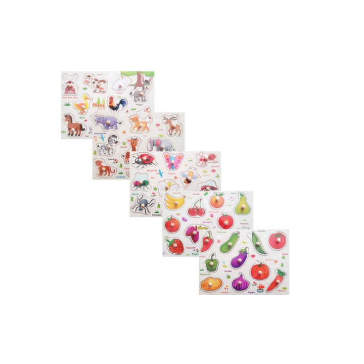Set 5 puzzle din Lemn Incastru Model Montessori In limba Romana 54 de piese