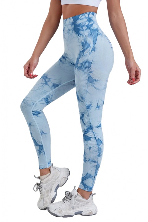 Pantaloni fitness modelatori cu elemente grafice Marble, Albastru 406