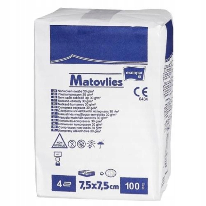 Compresa netesuta, 7.5x7.5cm, Matoviles Matopat, 100 buc