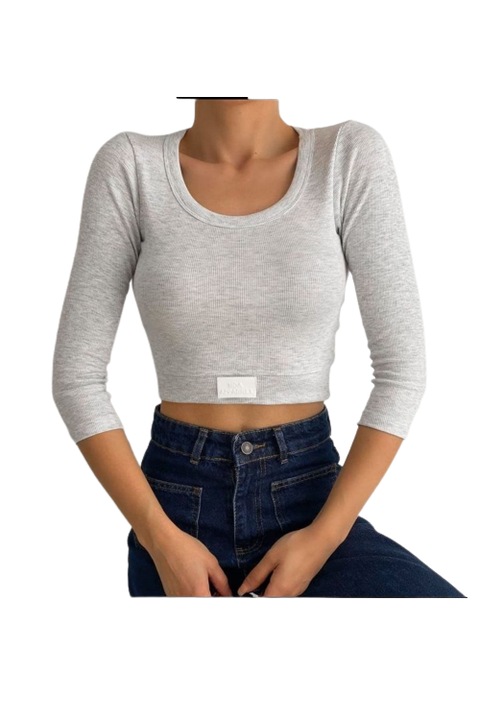 Bluza crop-top bumbac, gri, model uni