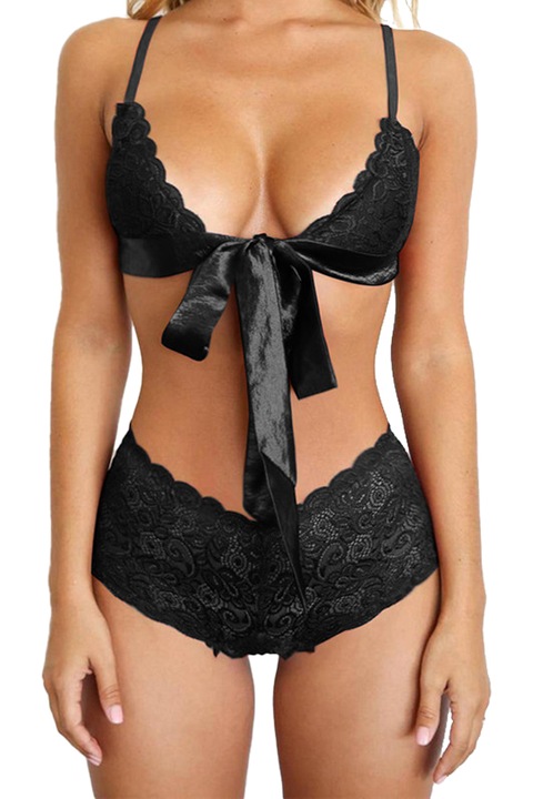 Комплект еротично бельо, Дантелени акценти, Сутиен и бразилиани, YMR-1019, Черен, ML INTL